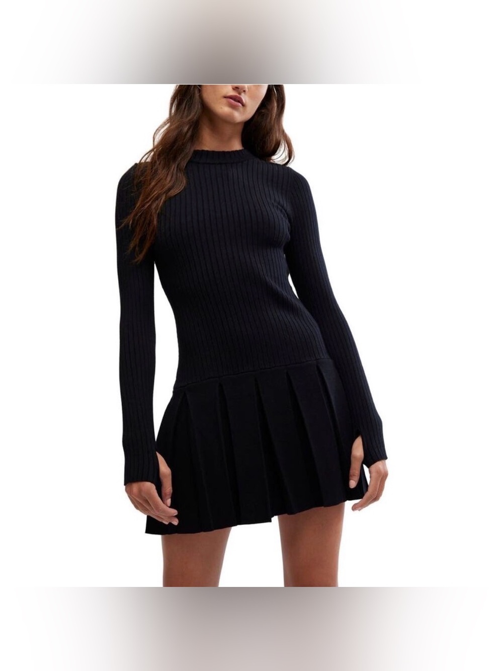 Free People Women's Emmy Mini Dress Size S Black Open Back Thumbholes Whimsygoth